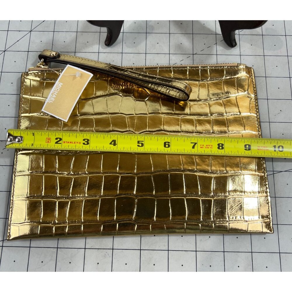 Michael Kors Gold Jet Set Travel XL Leather Clutch New NWT Wristlet w/Strap - Picture 6 of 7